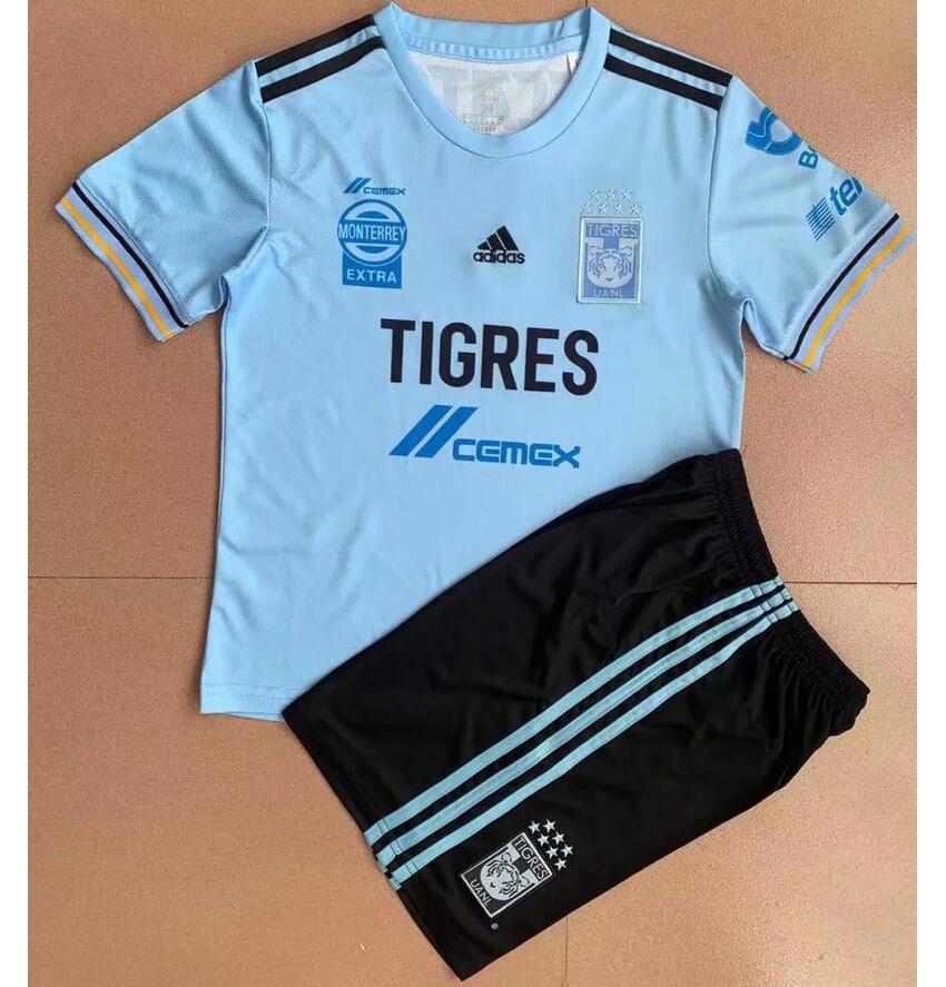 Kids Tigres UANL 2021/22 Away Sky Blue Soccer Kits Shirt With Shorts